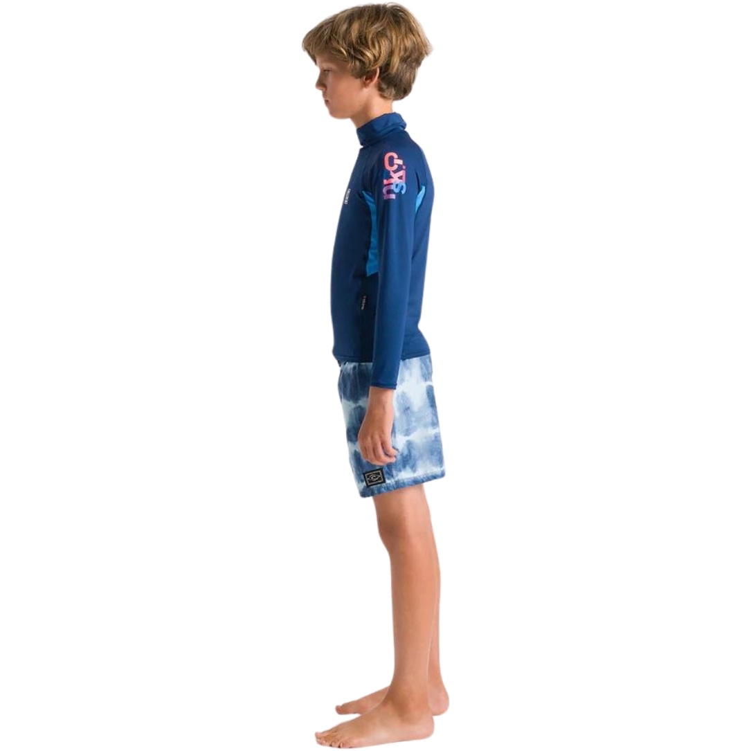 2026 C-Skins Junior NuWave X Long Sleeve Rash Vest C-NLYLSJ - Slate Navy / Cyan / Multi